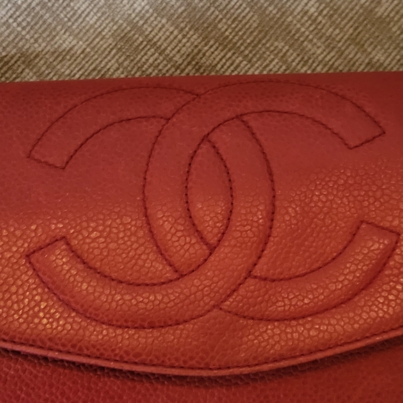 Chanel Red Caviar CC Timeless Shoulder Bag Bifold Wallet Grained Calfskin.. - Picture 9 of 16